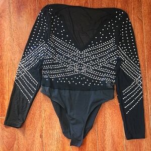 Black Rhinestone Bodysuit.